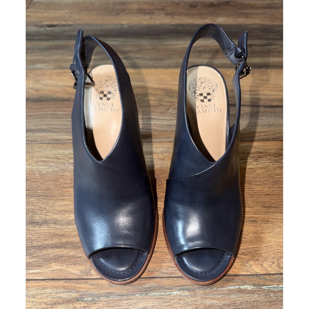 Vince Camuto Dark Indigo Casual Calf Leather Slingback Pumps Nattey w Box - Picture 2 of 6